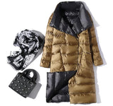Ultra Light Long Jacket Women Winter Double Sided Slim White Duck Down Coat Single Breasted Turtleneck Warm