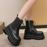 Punk Chunky Ankle Boots Women Autumn Winter PU Leather Platform Shoes Woman Gothic Thick Bottom Motorcycle Booties