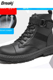 Men's Black 2023 AutumnWinter Anker Boots for Men Leather Motorcycle Botas Hombre Platform Casual Martens