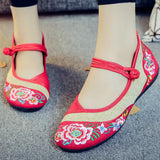 Breakj Not Include Shoe Box Canvas Buckle Ethnic Mother Shoes Old Lady Flowers Soft Sole Flat Embroidered Women's Cloth Shoes