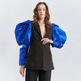 Patchwork Hit Color Women's Blazers Puff Long Sleeve Notched Ruched Female Suits 2022 Spring Fashion Style