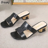Colors Leather Women Slippers Elegant Open Toe Shallow Striped Non-Slip High-Heeled Slides Designer Fish Mouth