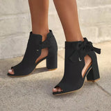Large Size Bow Female Square Root Leaky Toe Fish Mouth Female High-heeled Sandals Comfortable Female Sandals Heels