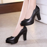 Work Shoes, Women's Black Dress, Professional Leather Shoes, Waterproof Platform, High Heels, Pointed, Large Size, Shallow Mouth, Thick