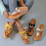 Breakj Summer Women's Thick Bottom Slippers Large-Size Clip Toe Slope And Thick Bottom Slippers Round Head Wearing