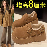 Breakj Cake Bao Head Thick-Soled Birken Shoes Women 2025 Plus Velvet Small Man Height To Keep Warm Haired Shoes Cotton Shoes Plus