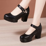 Cheongsam Catwalk High Heels Waterproof Platform Large Round Head Thick Heel Black Professional Single Shoes Working