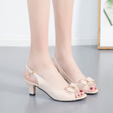 New Korean Summer Bow Fish Mouth Sandals Women's Medium Heel Thick 42 Size Women