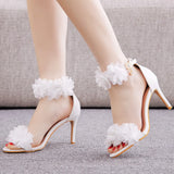 Breakj Cm Light Mouth With High-Heeled Sandals White Flowers Light Sandals Fine Heel Fish Mouth Wedding Wedding Wedding