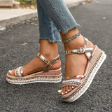 Breakj Summer New Pine Paste Heel Sandals Lady Thick-Sed Large-Size Dew
