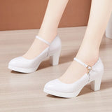 Catwalk High Heels Women's Cheongsam T Show Leather Size Waterproof Table Thick Heel Leather Pointed Single