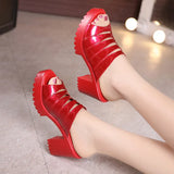 Leather Waterproof Platform Heeled Slippers Women Wear Fishmouth Small Size 33 High-Heeled Sandals In Summer Fashion Thick