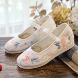 Breakj Shoes Round Head Single Shoes White Bottom Retro Ancient Costume With Flat Bottom Embroidered Cloth Shoes