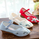 Breakj Not Include Shoe Box Pointed Shoes Single Shoes Spring And Summer Beef Tendon Bottom Lady Shoes Plate Buckle Embroidered Cloth Shoes With Cheongsam Women's