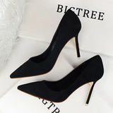 Breakj Korean Version Of Fashion Simple Thin With High Heel Shallow Pointed Suede Sexy Thin Professional OL Women's Singles