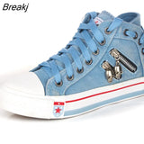 Women Canvas Chic High Top Denim Leisure Footwear Womens All-match Flat Zipper Walk In Ladies Breathable flat