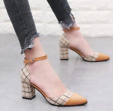 Classic Shoes Women Pumps Thick Heels Shoes Ankle Strap Lattice Women's Stiletto Buckle Shoes