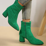Breakj Towel Women's Cloth High-Heeling Boots Solid Color Side Zipper Tip Short Fashion Coarse And 2025 New