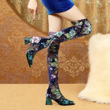 Mujer 2022 Over The Knee Boots Embroider Flower High-heeled Shoes Women's Long Shoes Casual Pointed Toe Long