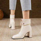 boots Ladies Shoes Ankle Women's Boots High Quality Modern Boots Women Solid Square Toe Zip Heeled Shoes Female