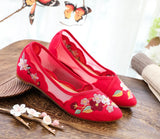 Breakj Shoes Tip Fashion Plate Buckle Beef Tendon Bottom Low Heel Women's Shoes Sandals Mesh Gauze Embroidered Cloth