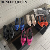 Brand Flower Slingbacks Sandals Women Thin High Heels Pointed Toe Mules Shoes Wedding Bridal Ladies Elegant Dress