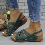 Breakj New Summer Women's Slope Sandals Thick Sole Buckle With Fish Mouth Sandals Pure-Colored Slope Heel