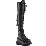 Over-the-knee Boots Women Platform Heels Belt Buckle Boot Motorcycle Goth Shoe Thigh High Flat Boots Plus Size 42