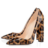 Large Size Classic Pointed High Heels Sexy Leopard Print Lacquered Leather Banquet Party