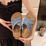 Breakj Summer New Fashion Wear Thick-Bottomed Slippers Women's Cake And Cross-Dexed Beach Cool