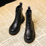 New Autumn Boots Women's Shoes Woman Fashion Round Toe Leather Ankle Boots Winter Stretch Black Comfortable Short