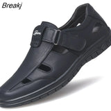 Genuine Leather Mens Sandals Breathable Hollow Out Classic Mens Flat Sandals Solid Rubber Leather Male Casual Sandals