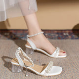 Heel Sandals, Women's Sandals 2024 Summer New Line with Pearl Fashion Sandals, Women's