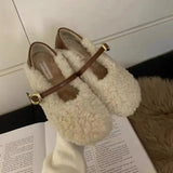 casual Korean style lamb hair outer wear flat single shoes plus cashmere women's