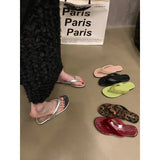 Ins Flat Silver Flip-Flops Women Summer Wear Leopard Print Sandals Beach Clip Women's