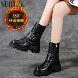 Buckle Rivet Motorcycle Boots Women PU Leather Chunky Heels Military Combat Biker Punk Rock Gothic Boots