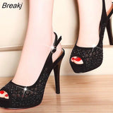New Fashion Sexy Thin High Heels Red-sole Shoe Peep-toe Platform Hollow Out Buckle Strap Women Party Gladiator