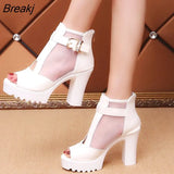 New Fashion Women's Shoes Fish Mouth Sandals Women's High-heeled Mesh Thickened Summer Hollow Mesh Open Toe Solid
