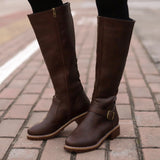 Winter New Large Belt Buckle Low-Heeled High-Heeled Boots Side Zipper Knight Boots Martin