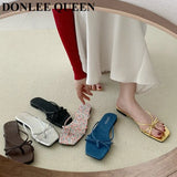 Square Toe Slippers Women Slip On Slide Flat Casual Summer Shoes Beach Flip Flops Narrow Band Sandal New Brand