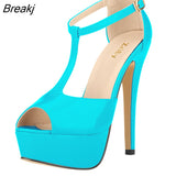 Women Platform High Heel Sandals Sexy Peep Toe Ankle Strap Stilettos Pumps T-Strap Party Wedding Shoes