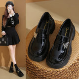 Breakj Thick-Bottomed British Wind Small Leather Shoes Women 2025 Autumn New Black One-Legged Butterfly Single Shoes Lefu Shoes