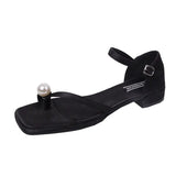 Breakj Head Pearl With Thick Heel Sandals Woman 2025 Summer Fairy Wind Clip Roman