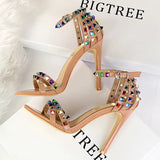 Shoes Color Rivets Women Sandals Roman Style Heeled Sandals Hollow Out High Heels Stiletto Sexy Party Shoes