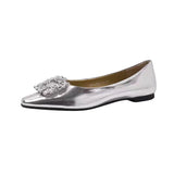 Women Flats Single Shoes Spring Autumn Solid Pu Rhinestone Mary Jane Shoes Casual Ladies Slip on Loafers Sliver Gold