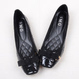 Leather flats women solid sewing ballerina plus size35-41 office shoes ladies espadrilles square toe bow-knot