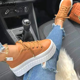 and Autumn Women's Vulcanized Shoes Rome Fashion Solid Color Sneakers Thick Bottom Cross Lace Women's Shoes Plus Size