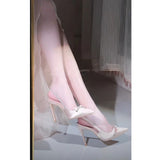 Breakj Champagne High Heels Women 2025 New Pointed Fine Heel Bow French Temperament 媛窎面 Single