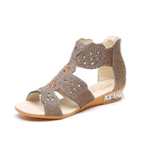 Women's Sandals Summer Golden Zipper Sandal Open Toe Gladiator Hollow Low Heel Sandals Bling wedges Pumps Ladies'