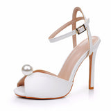 Breakj Cm Ultra-Fine High-Heeled Fish Mouth Sandals Hollow Light Mouth Buckle With Large-Size Round-Head High-Heeled Shoes Pearl Wedding